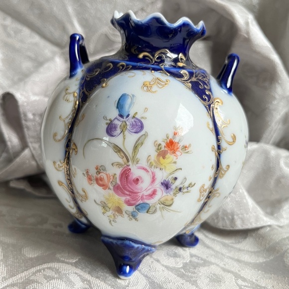 VINTAGE UNBRANDED Hand Painted Round Floral Vase 5" - Picture 7 of 11